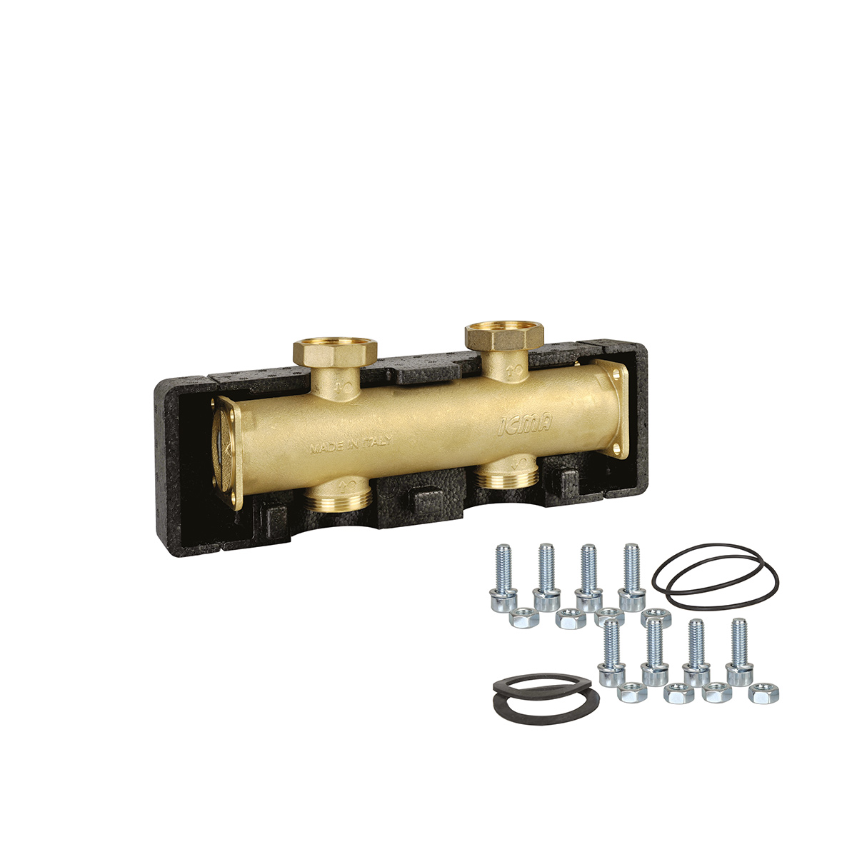 Modular brass manifold with double chamber