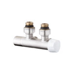 Single/double pipe 30x1,5 thermostatic angle valve with double connection